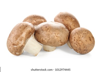 Raw Cremini Mushrooms On White Background