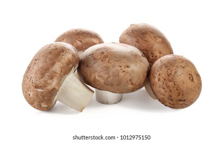 Raw Cremini Mushrooms On White Background