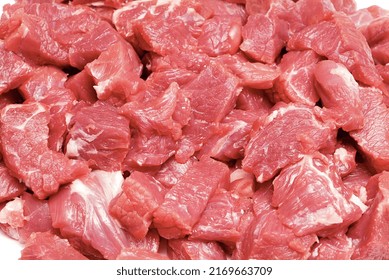 Raw Cubed Meat Steak Red Background Pattern