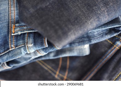 Raw Denim Jeans Texture And Close Up, Dark Blue Jeans.
