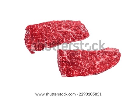 Raw Denver steak. Organic beef meat. Isolated on white background