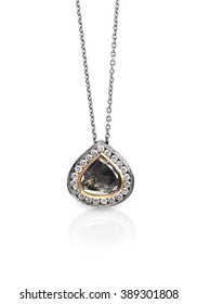 Raw Diamond Gemstone Brown Pendant Necklace. 