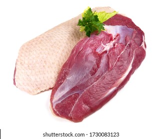 Raw Duck Breast Isolated On White Background