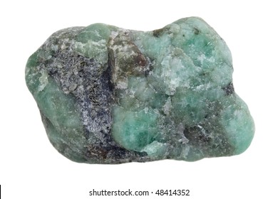 raw emerald gemstone (mineral beryl)  with inclusions mined in Brazil isolated on white - Shutterstock ID 48414352