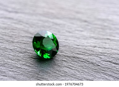 Raw Emeralds, Gemstone Jewelry On Stone Background