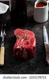 Raw Eye Fillet Steak With Sauce