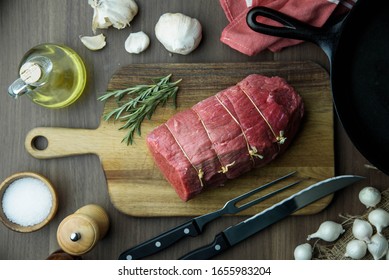 Raw Eye Of Round Beef For Roast Beef With Butcher’s Knot