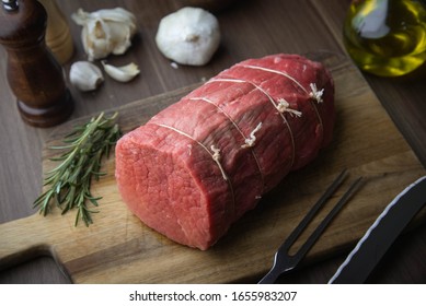 Raw Eye Of Round Beef For Roast Beef With Butcher’s Knot