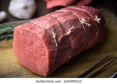 Raw Eye Of Round Beef For Roast Beef With Butcher’s Knot