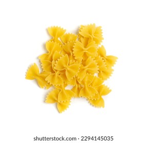Raw Farfalle Pasta Isolated, Yellow Dry Butterfly Noodles, Wheat Bow Macaroni, Uncooked Farfalle in Wooden Bowl on White Background Top View - Shutterstock ID 2294145035
