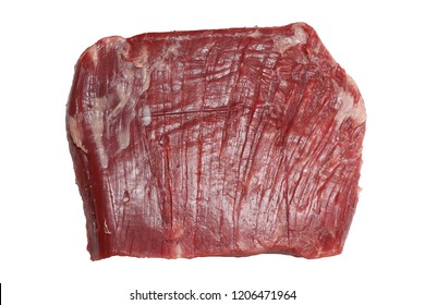 Raw Flank Steak Isolated Top View. In The US As London Broil Steak