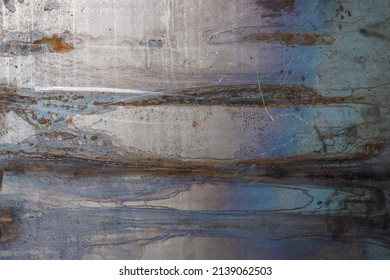 textura y fondo de acero de chapa plana cruda con manchas y decoloración. Foto de stock