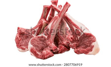 Raw fresh lamb chops with bone in stacked together