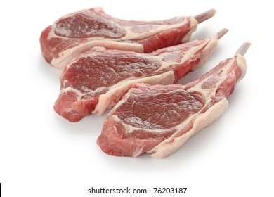 Raw Fresh Lamb Chops On White Background