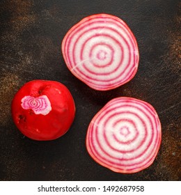 Raw fresh red striped chioggia beet root - Powered by Shutterstock