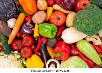 Raw fresh vegetables background. Healthy organic food concept