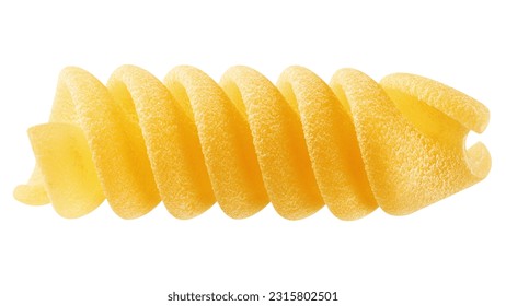 raw Fusilli, Rotini, uncooked Italian Pasta, isolated on white background, clipping path, full depth of field