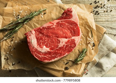 Raw Grass Fed Boneless Ribeye Steak Ready to Cook