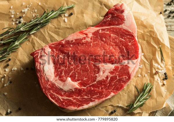 Raw Grass Fed Boneless Ribeye Steak Stock Photo (Edit Now