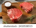 Raw Grass Fed Filet Mignon Steak with Salt and Pepper