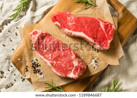 Raw Grass Fed NY Strip Steaks with Salt and Pepper