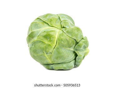 Raw Green Brussel Sprouts Isolated On White Background