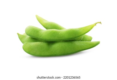 Raw Green Edamame Pods On White Background