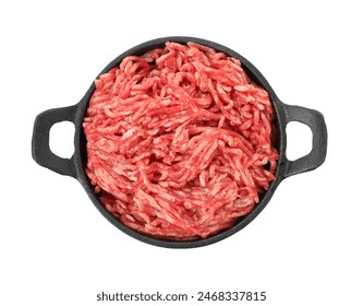 Raw ground meat in bowl isolated on white, top view - Powered by Shutterstock