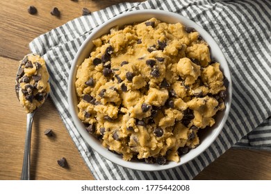 Raw Homemade Chocolate Chip Cookie Dough In A Bowl