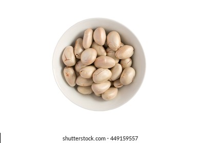 Raw Jackfruit seeds on a white bowl with isolated on white background. Top view