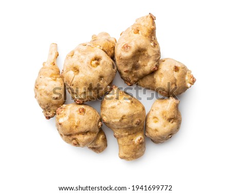 Raw jerusalem artichoke. Topinambur vegetable root isolated on white background. [[stock_photo]] © 