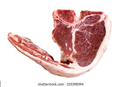 Raw Lamb Loin Chops With Fat Around The Meat Isolated Over White Background