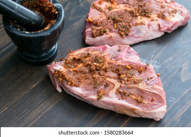 Raw Lamb Shoulder Chops With Garlic Spice Rub