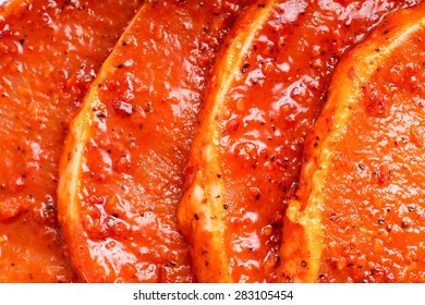 Raw Marinated Meat For Bbq, Pork Chop