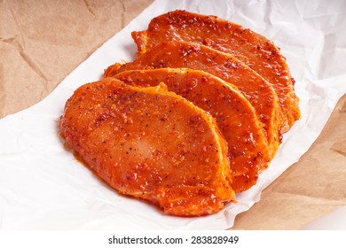 Raw Marinated Meat For Bbq, Pork Chop