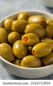 Raw Marinated Organic Green Olives With Pimento Peppers