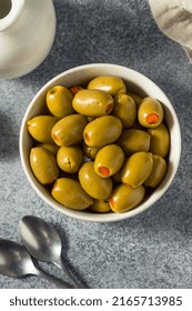 Raw Marinated Organic Green Olives With Pimento Peppers