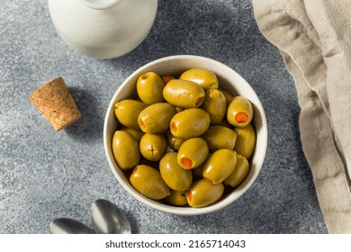 Raw Marinated Organic Green Olives With Pimento Peppers