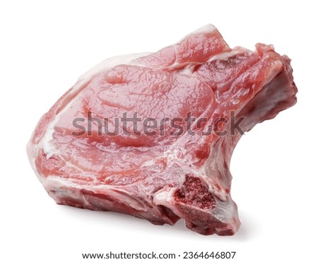 Raw meat with bone close-up on a white background. Isolated