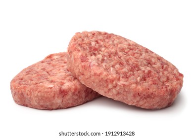 Raw Meat Burger Cutlets On White Background