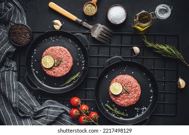 Raw Meat Burger Moody Light Dark Background.