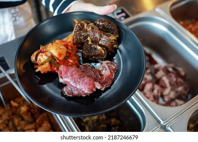 Raw Meat At Korean Bbq Restaurant.