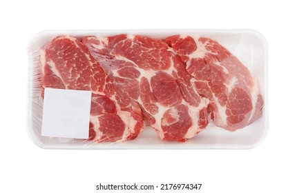 Raw Meat In Package, Isolated On White Background