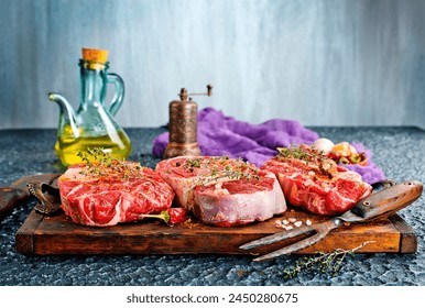 raw meat pieces placed on wooden tray sprinkled with salt - Powered by Shutterstock