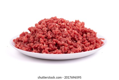 raw minced meat beef isolated on white background close up