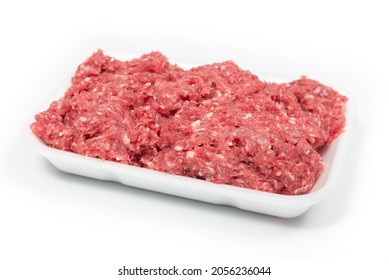 Raw minced meat in a white tray on a white background - Powered by Shutterstock