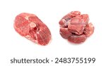 Raw mutton fillet isolated, lamb meat pieces, tenderloin or mutton sirloin meat. Fresh sheep fillet cubes, loin filet on white background