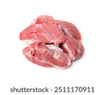 Raw mutton fillet isolated, lamb meat pieces, tenderloin or mutton sirloin meat. Fresh sheep fillet cubes, loin filet on white background