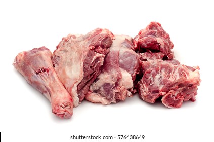 Raw Mutton Meat With Rib Isolated On White
