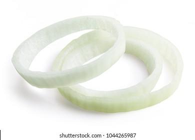 Raw Onion Slice Rings Isolated On White Background Clipping Path